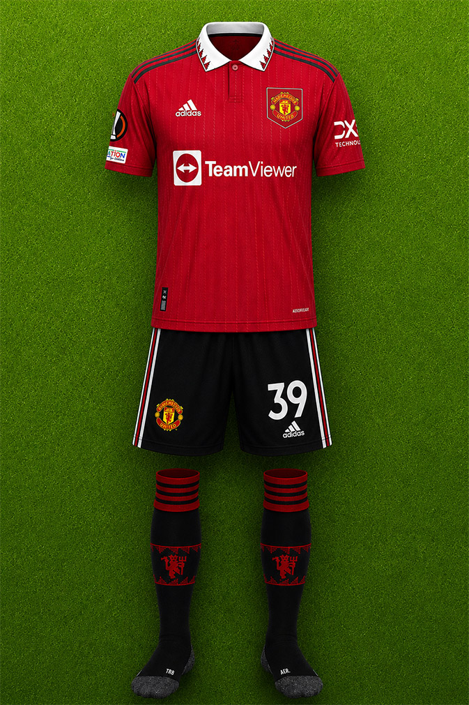 Manchester United shirt worn for game v Sevilla played on Thursday 13th April 2023 at Old Trafford stadium during the 2022-2023 season.