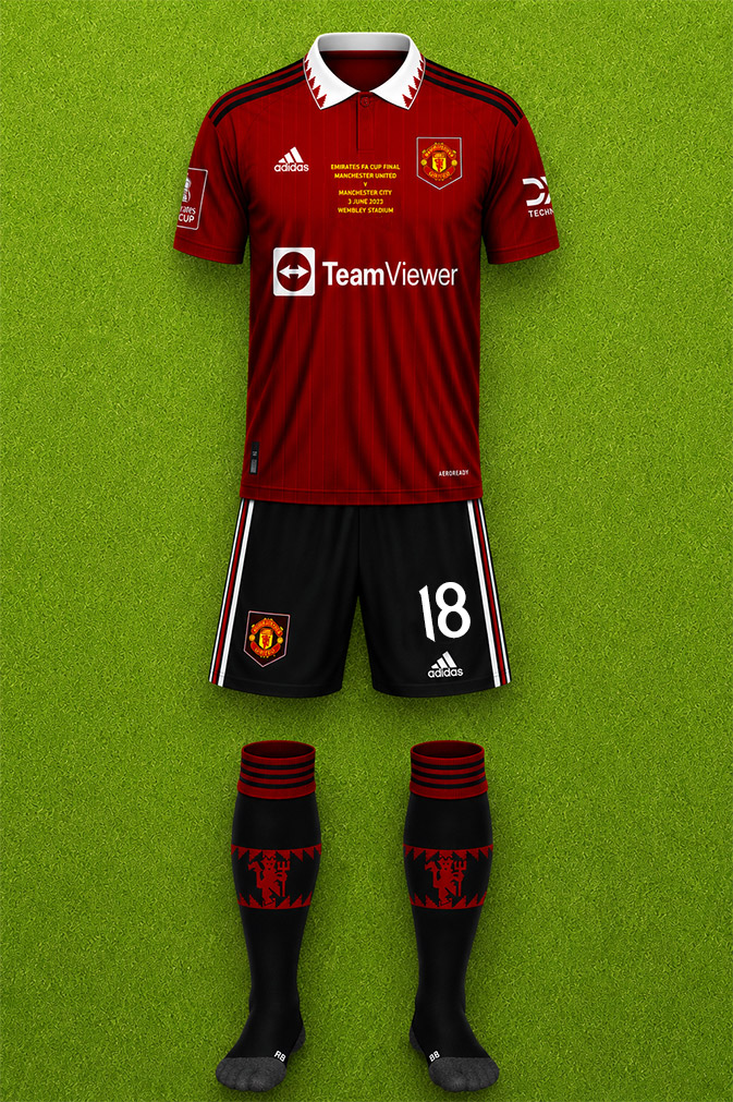 Manchester United shirt worn for game v Manchester City played on Saturday 3rd June 2023 at Wembley stadium during the 2022-2023 season.
