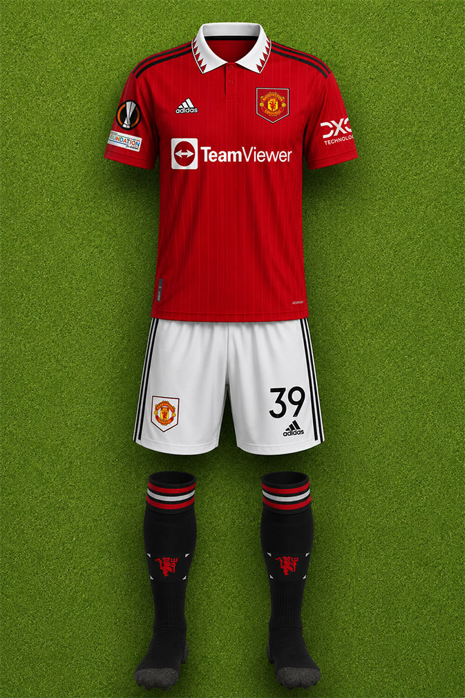 Manchester United shirt worn for game v Real Sociedad played on Thursday 8th September 2022 at Old Trafford stadium during the 2022-2023 season.