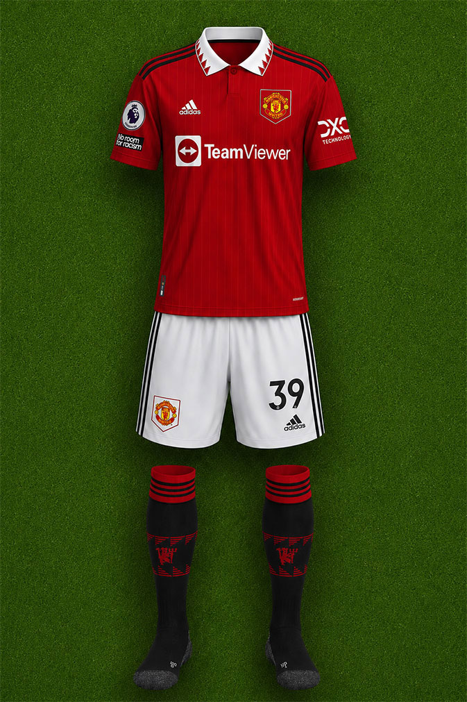 Manchester United shirt worn for game v Leeds United played on Wednesday 8th February 2023 at Old Trafford stadium during the 2022-2023 season.