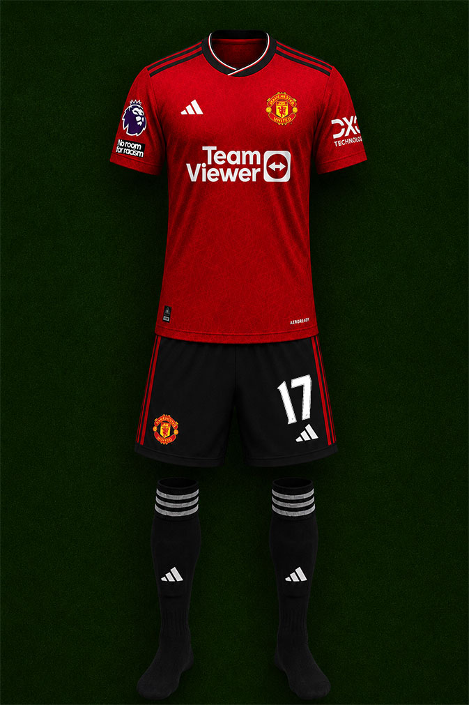 Manchester United shirt worn for game v Everton played on Sunday 26th November 2023 at Goodison Park stadium during the 2023-2024 season.