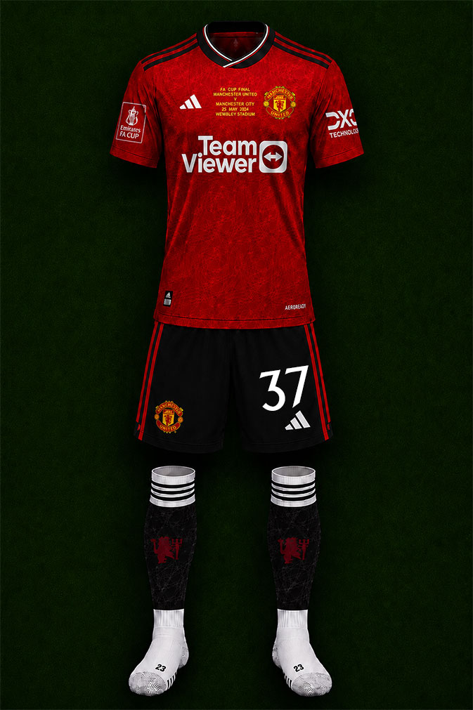 Manchester United shirt worn for game v Manchester City played on Saturday 25th May 2024 at Wembley stadium during the 2023-2024 season.