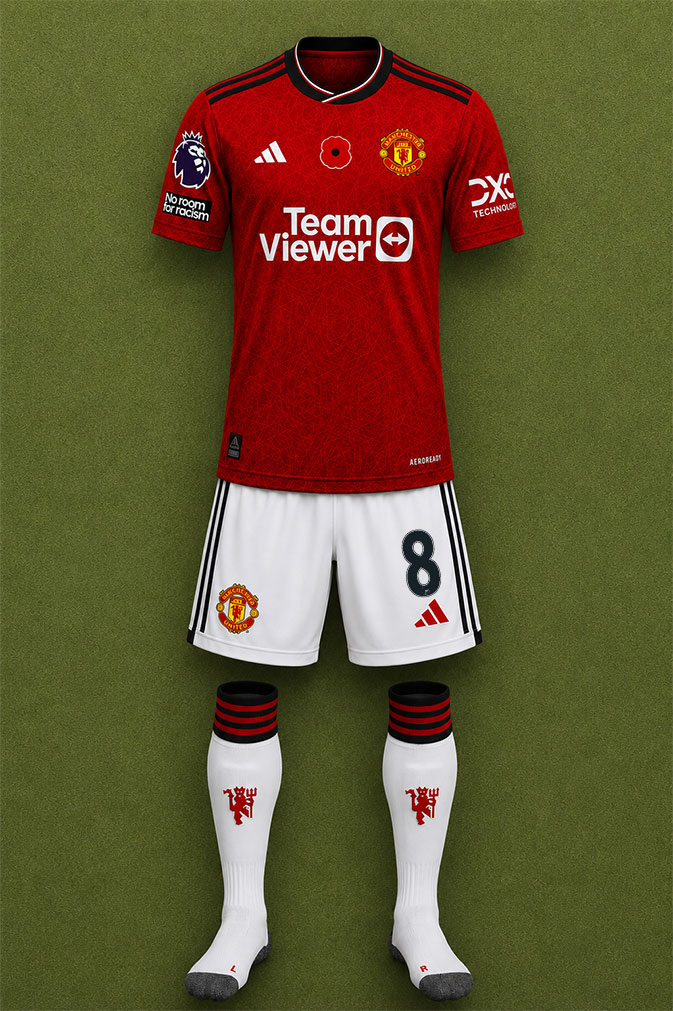 Manchester United shirt worn for game v Fulham played on Saturday 4th November 2023 at Craven Cottage stadium during the 2023-2024 season.