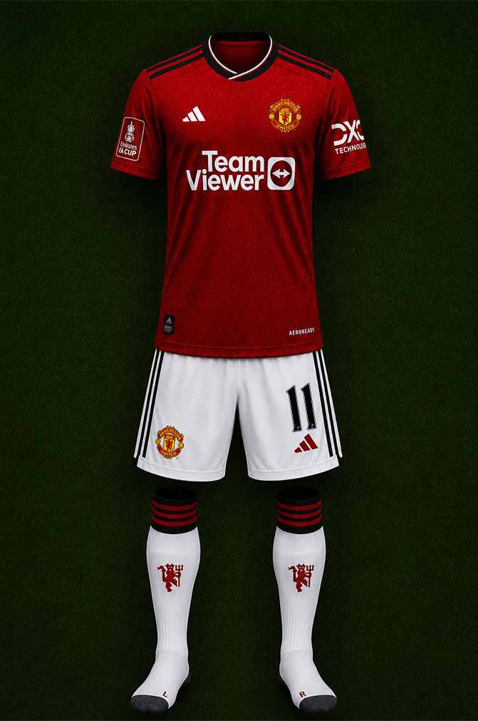 Manchester United shirt worn for game v Wigan Athletic played on Monday 8th January 2024 at DW Stadium stadium during the 2023-2024 season.