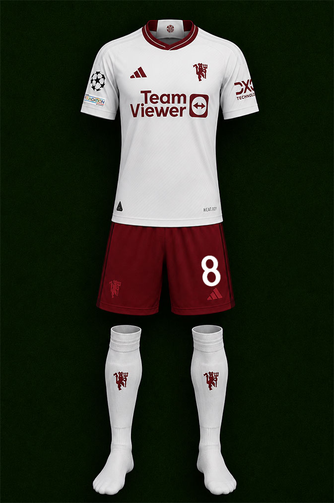 Manchester United shirt worn for game v Galatasaray played on Wednesday 29th November 2023 at Rams Global Stadium stadium during the 2023-2024 season.