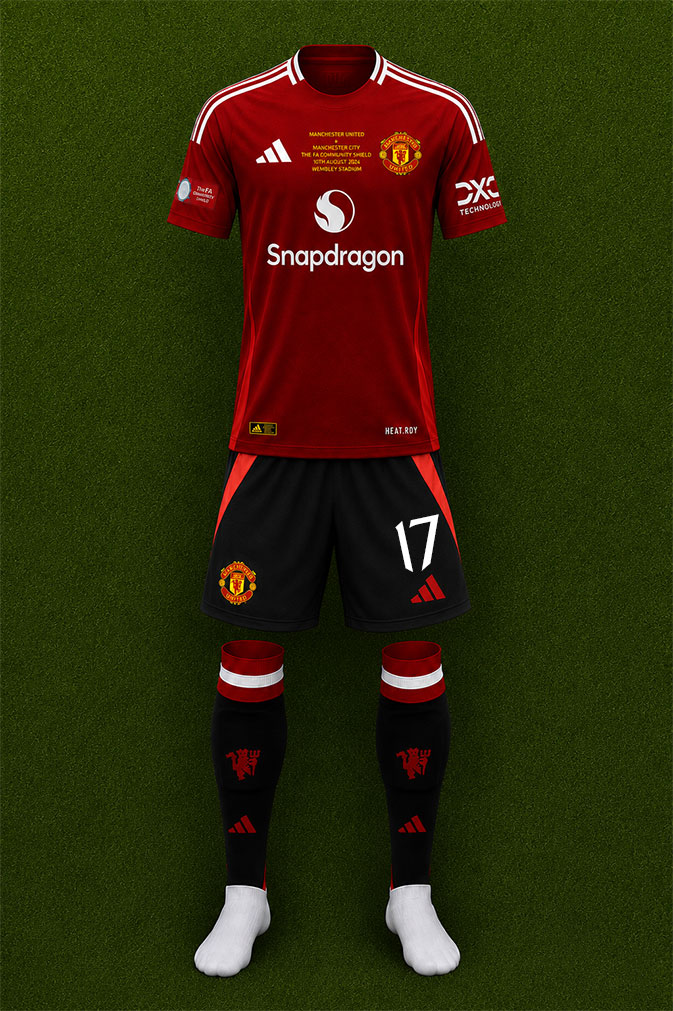 Manchester United shirt worn for game v Manchester City played on Saturday 10th August 2024 at Wembley stadium during the 2024-2025 season.