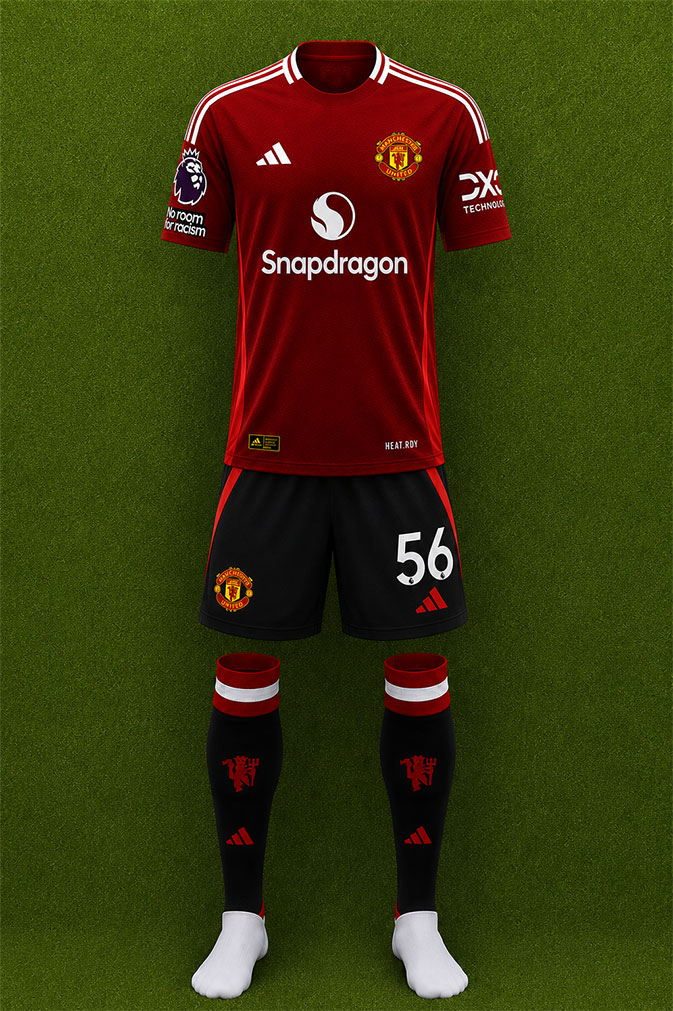 Manchester United shirt worn for game v Everton played on Saturday 22nd February 2025 at Goodison Park stadium during the 2024-2025 season.