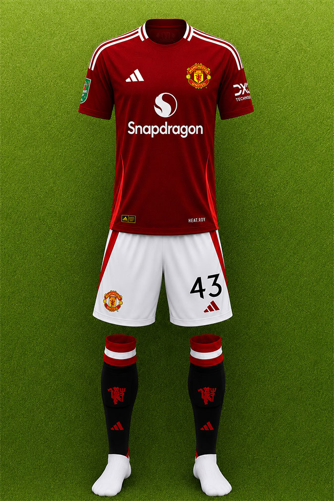 Manchester United shirt worn for game v Leicester City played on Wednesday 30th October 2024 at Old Trafford stadium during the 2024-2025 season.