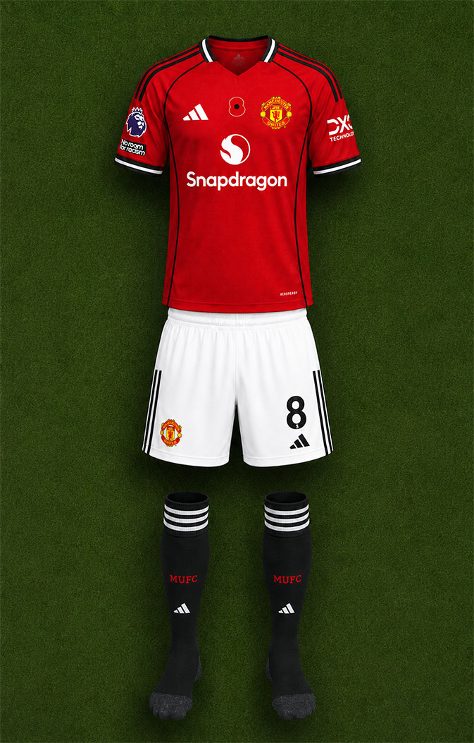 Manchester United shirt worn for game v Bournemouth played on Monday 15th December 2025 at Old Trafford stadium during the 2025-2026 season.
